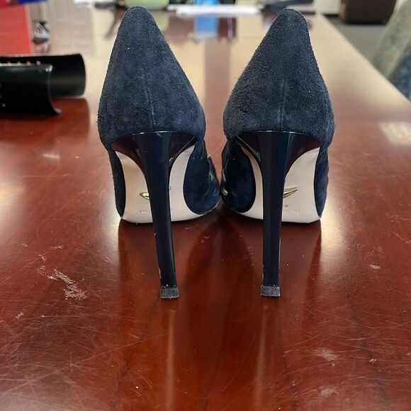 Diane Von Furstenberg Navy Suede Cut Out Heels sz 5 - Picture 6 of 7